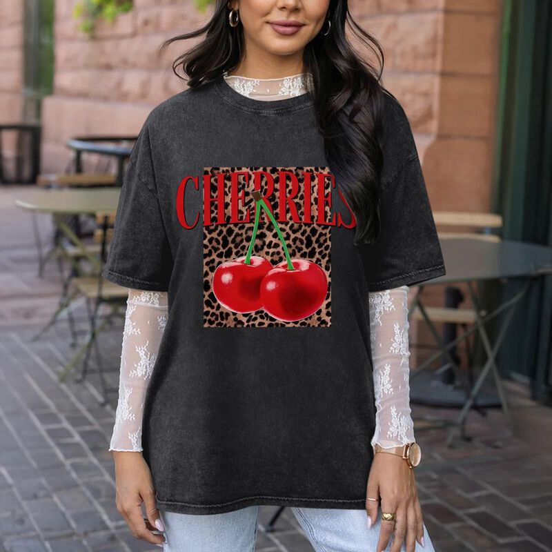 Camiseta Oiiaayy Oversize Estampado Cereza - Mu... image number null