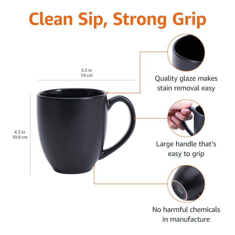 Taza De Caf&eacute; Amazon Basics 473 ml Negro Mate - ... image number null