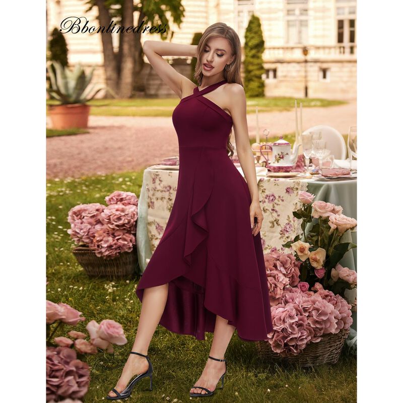 Vestido BBONLINEDRESS Burdeos Maxi Halter con F... image number null