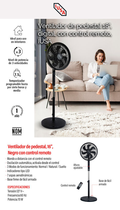 Ventilador de pedestal 18", digital, con contro... image number null