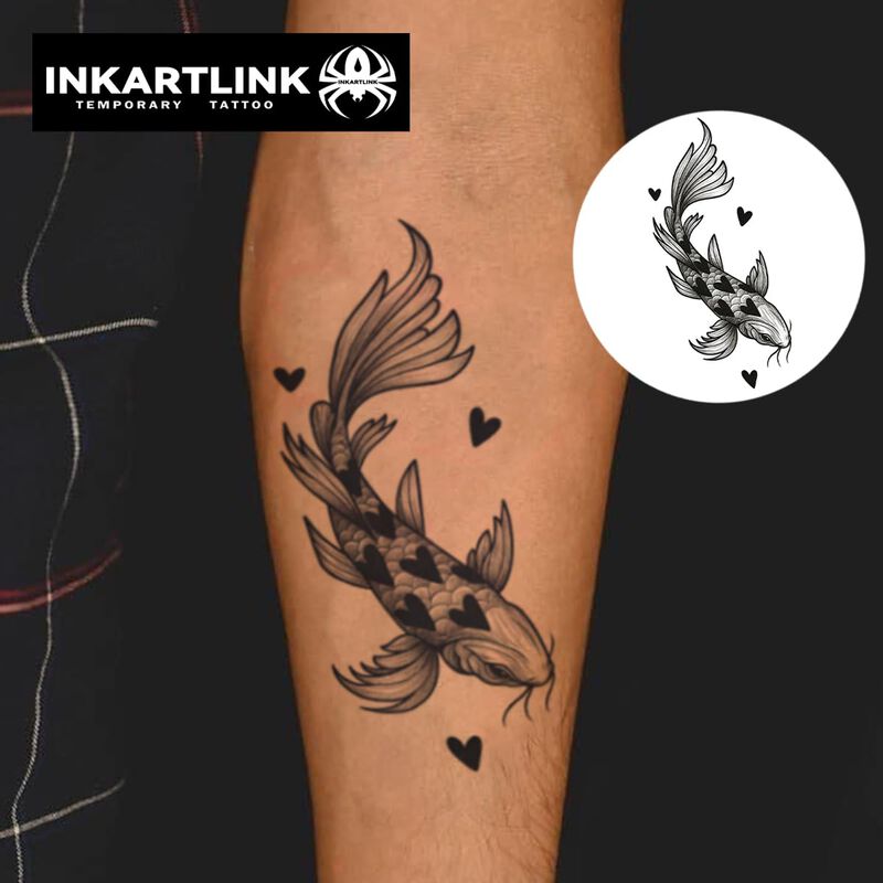 Tatuaje Temporal Inkartlink Heart Koi - 2 L&aacute;min... image number null