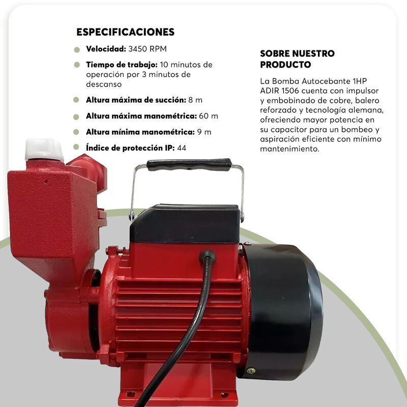 Bomba Autocebante 1hp Embobinado De Cobre Adir ... image number null