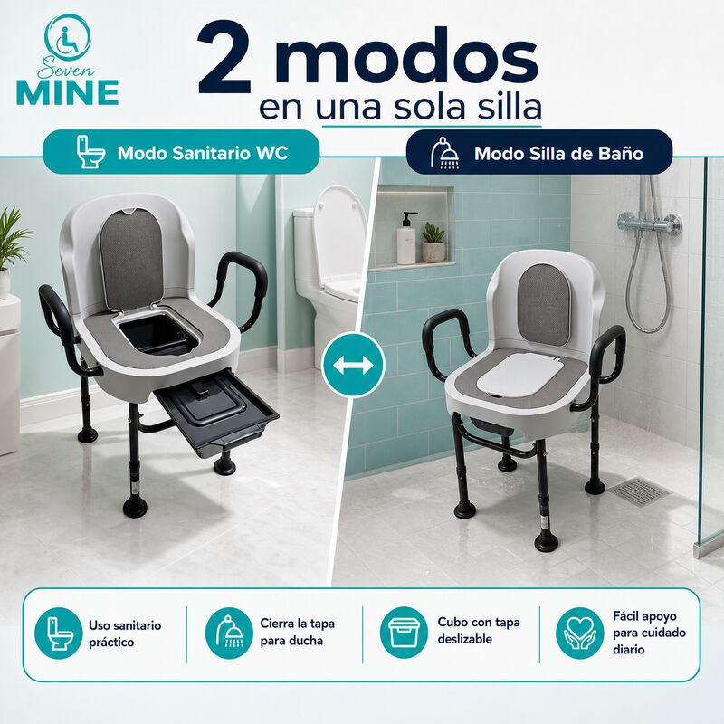 Silla De Ba&ntilde;o Con Comodo Inodoro Cuadrado Con T... image number null