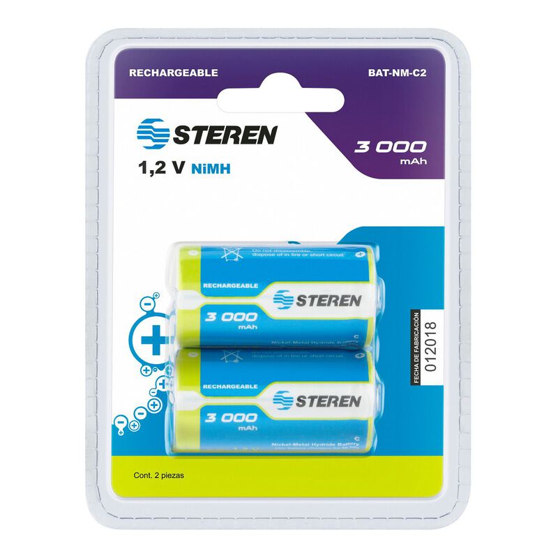 Paquete de 2 pilas recargables "C" NiMH 3000 mA... image number null