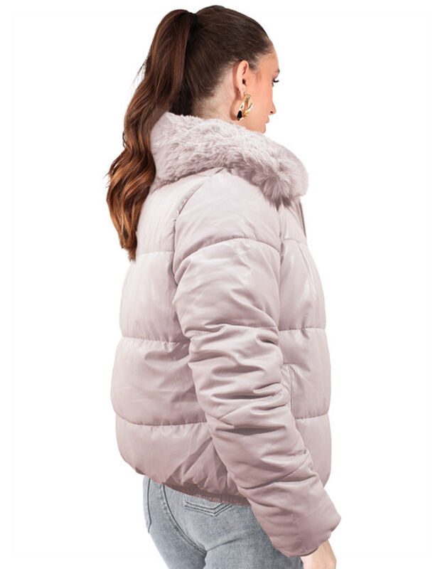 Chamarra Brillosa Acolchada Cuello Peluche Moka... image number null