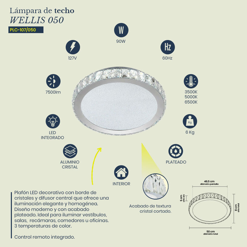 L&aacute;mpara de Techo MIL LUCES WELLIS 050 LED de Cr... image number null