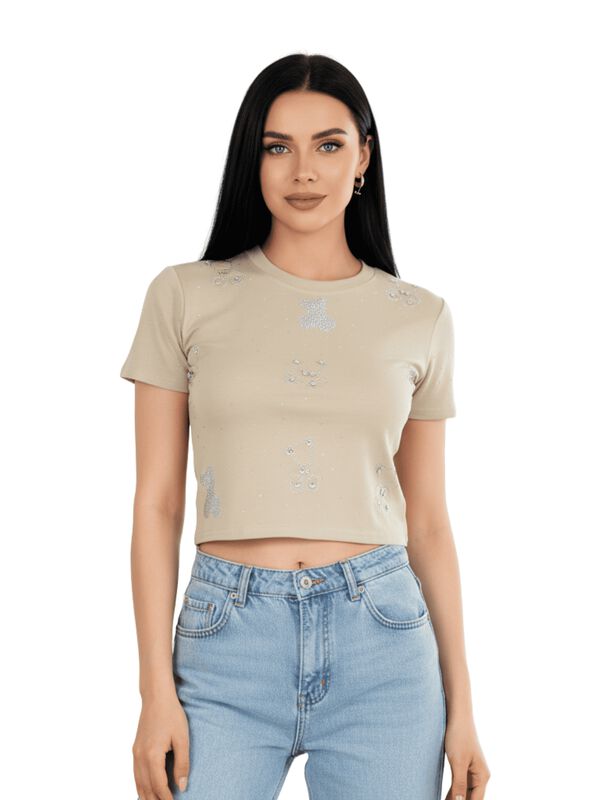 Blusa Crop Top BL-1036 Azul Rey Con Estampado D... image number null