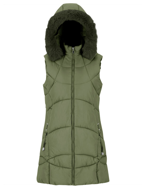 Chaleco Largo Mujer Acolchado Con Capucha Y Pel... image number null