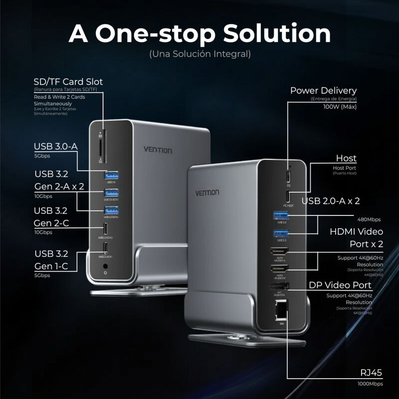 Estaci&oacute;n Hub Docking VENTION 16 en 1 c/USB-C Y ... image number null