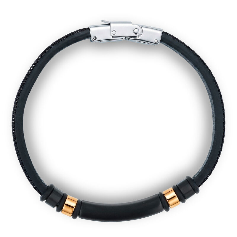 Pulsera De Acero Y Piel En Color Azul Y Negro Y... image number null