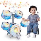 Bater&iacute;a Infantil Deao Kids Jazz Mejorada Con 5 Tambores Y Luces Para Ni&ntilde;os De 3 A 5 A&ntilde;os Azul