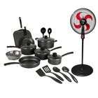 Kit Bater&iacute;a Tramontina 18pzs Negro + Ventilador Pedestal 16" Air Maxx T-fal