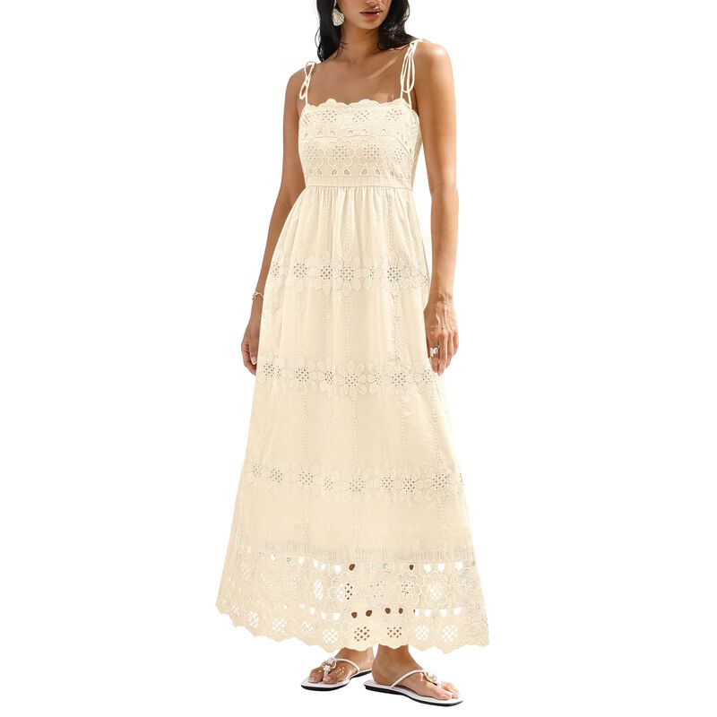 Vestido Dowerme Maxi de Algod&oacute;n con Ojal Beige ... image number null