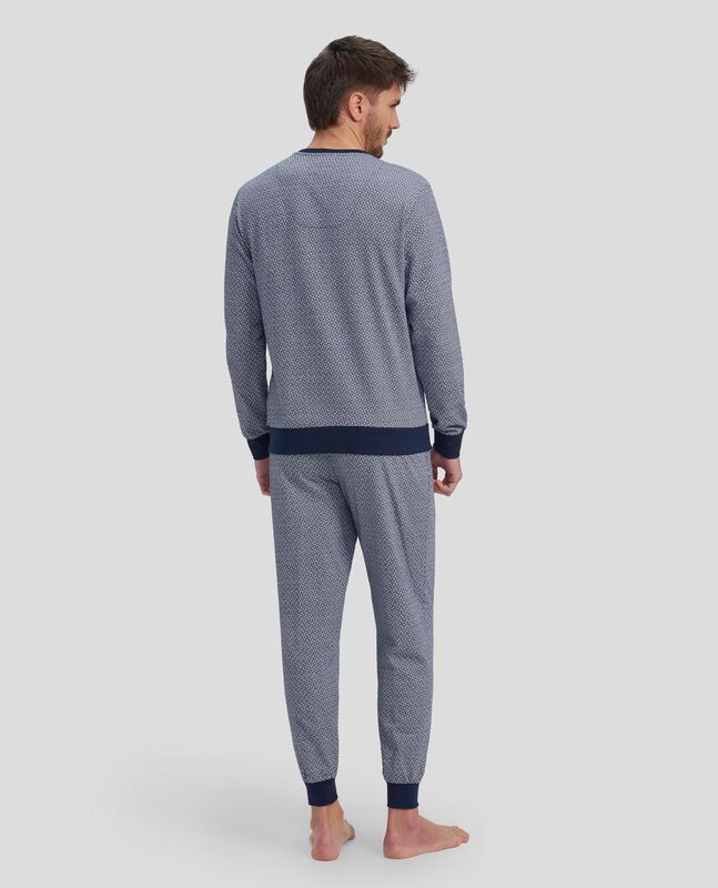 Pijama Jacquard con Cuello Pico Azul image number null