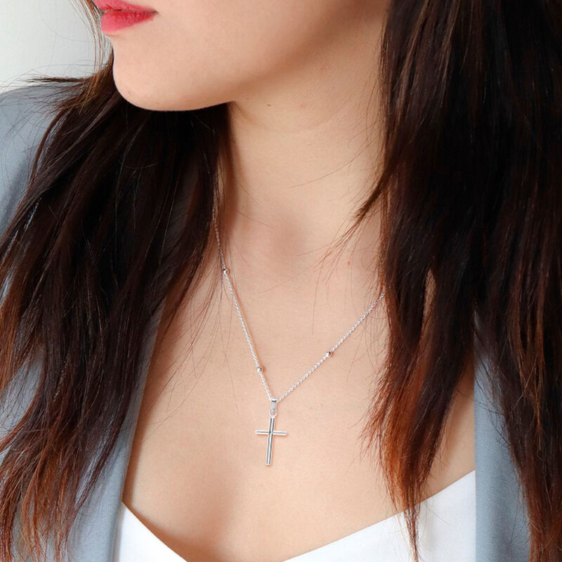 Cruz columna de plata con cadena de bolitas image number null