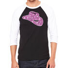 Camiseta Ragl&aacute;n de B&eacute;isbol Word Art Para Hombre - Sombrero Vaquero - Negro Blanco