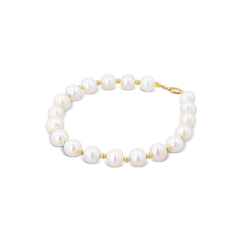 Pulsera Oro Amarillo 14k Con Perlas Blancas 18 ... image number null