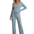 Conjunto 2 Piezas Blusa Manga Larga Y Pantal&oacute;n CONJ-0113 Verde Azul Ajuste C&oacute;modo Sofisticado para Mujer