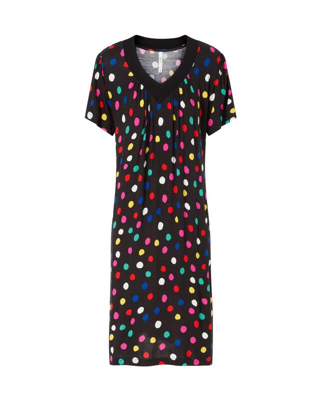 Vestido Corto de Viscosa con Cuello Pico y Mang... image number null