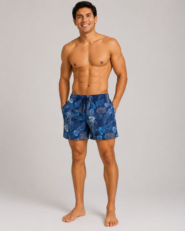 Traje De Ba&ntilde;o Hombre Secado R&aacute;pido Azul Abstrac... image number null