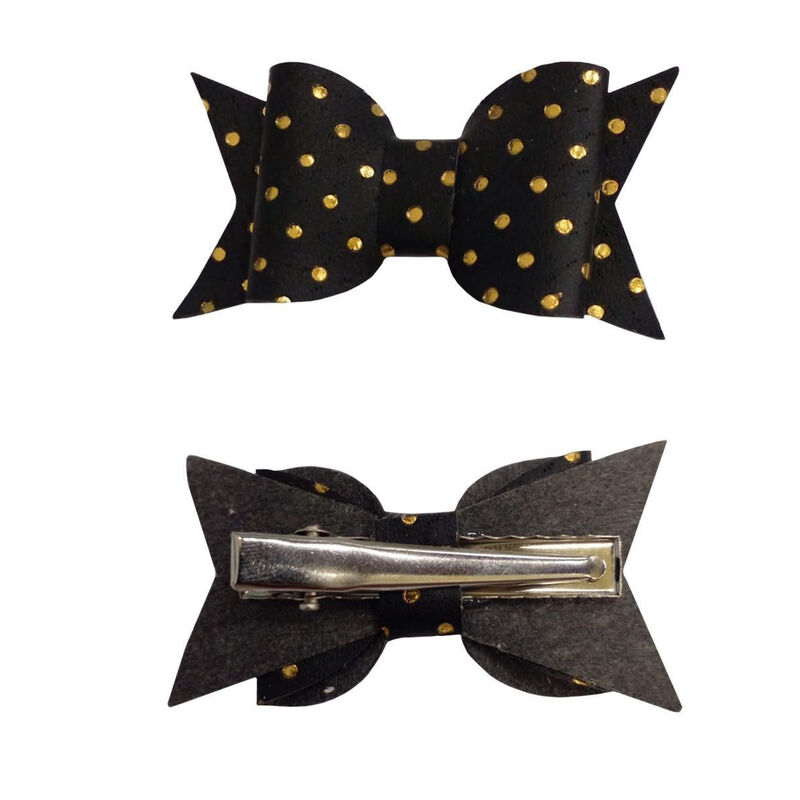 Mini Moños Para Cabello Negro Puntos Dorados image number null