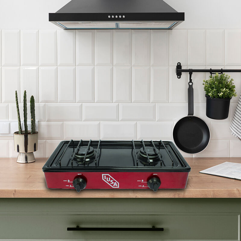 Parrilla de gas con 2 quemadores IUSA, color ro... image number null