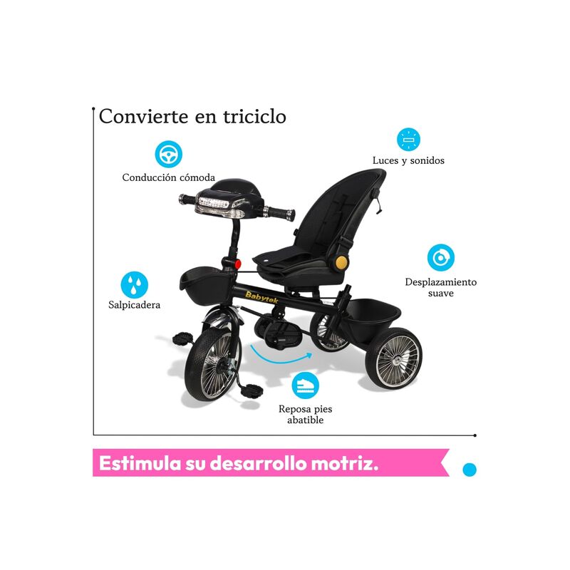 Triciclo Evolutivo 3 En 1 Con Bast&oacute;n Direcciona... image number null