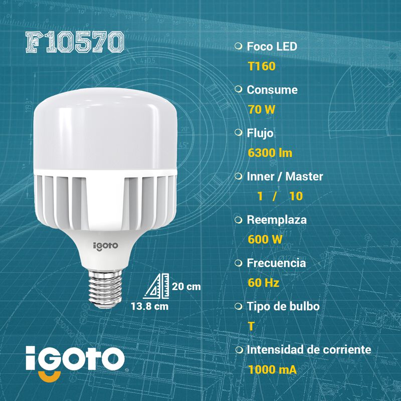 Foco LED de alta potencia T140 E40 70W 6500K° (... image number null
