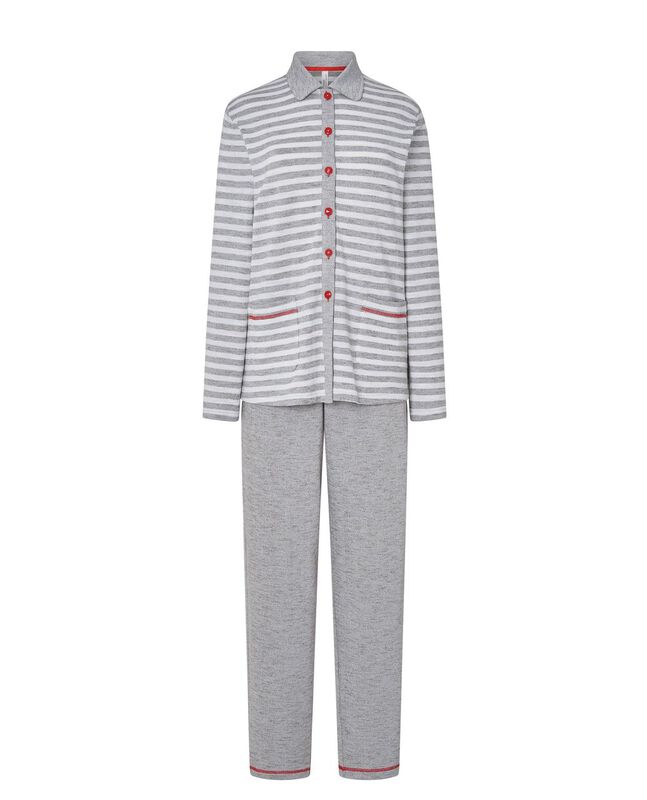 Pijama de Rayas Abierto Gris image number null