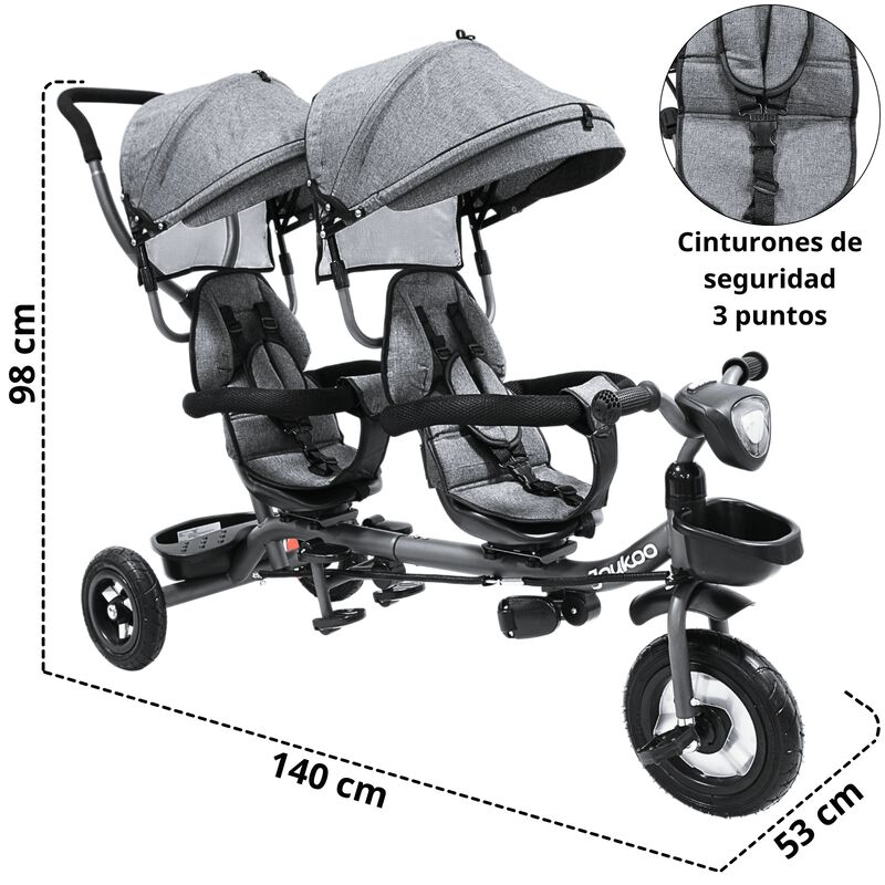Triciclo Doble para Ni&ntilde;os Asiento Giratorio Gem... image number null