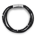 Pulsera De Acero Y Piel En Color Negro Y Cuentas Negras