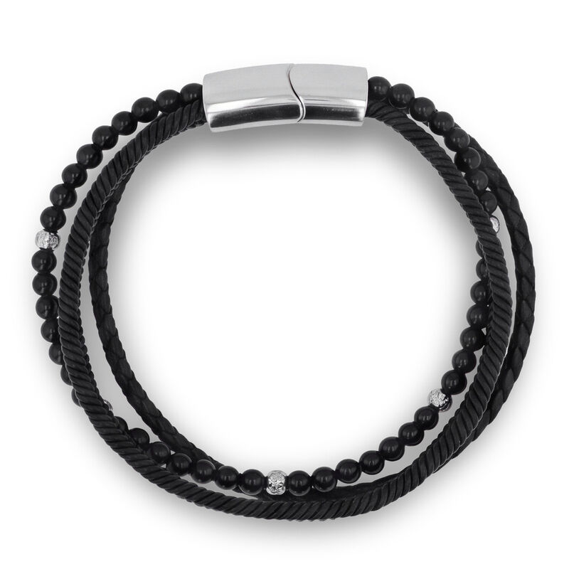Pulsera De Acero Y Piel En Color Negro Y Cuenta... image number null