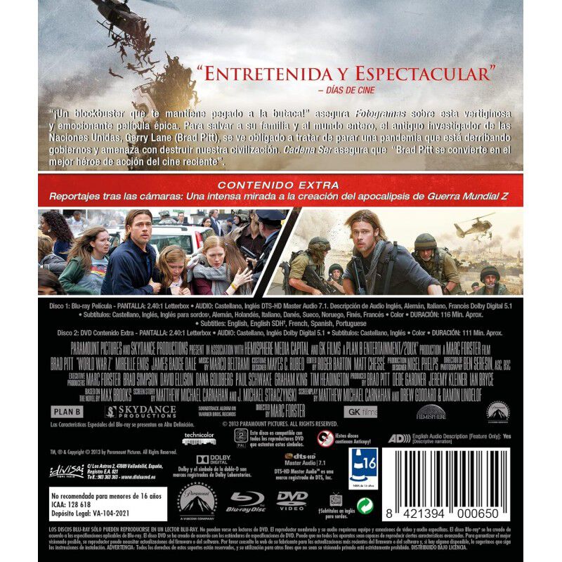 Guerra Mundial Z  (bd + Dvd Extras) [blu-ray, D... image number null