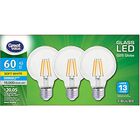 Bombilla de cristal transparente, blanco suave, 60 W Eqv, base E26, Great Value LED Deco G25 - 3 unidades