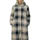 Abrigo C&aacute;rdigan Largo para Mujer Tipo Peluche CARD-1013 Coral Dise&ntilde;o a Cuadros con Gorro y Botones