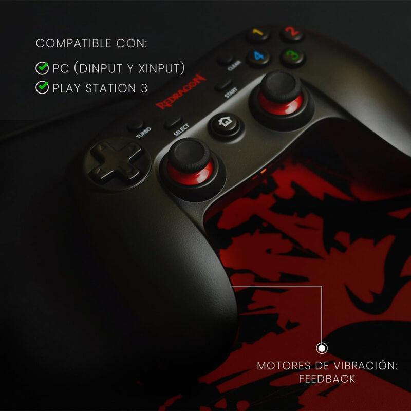 Control Gamer Redragon Alámbrico Negro con Vibr... image number null