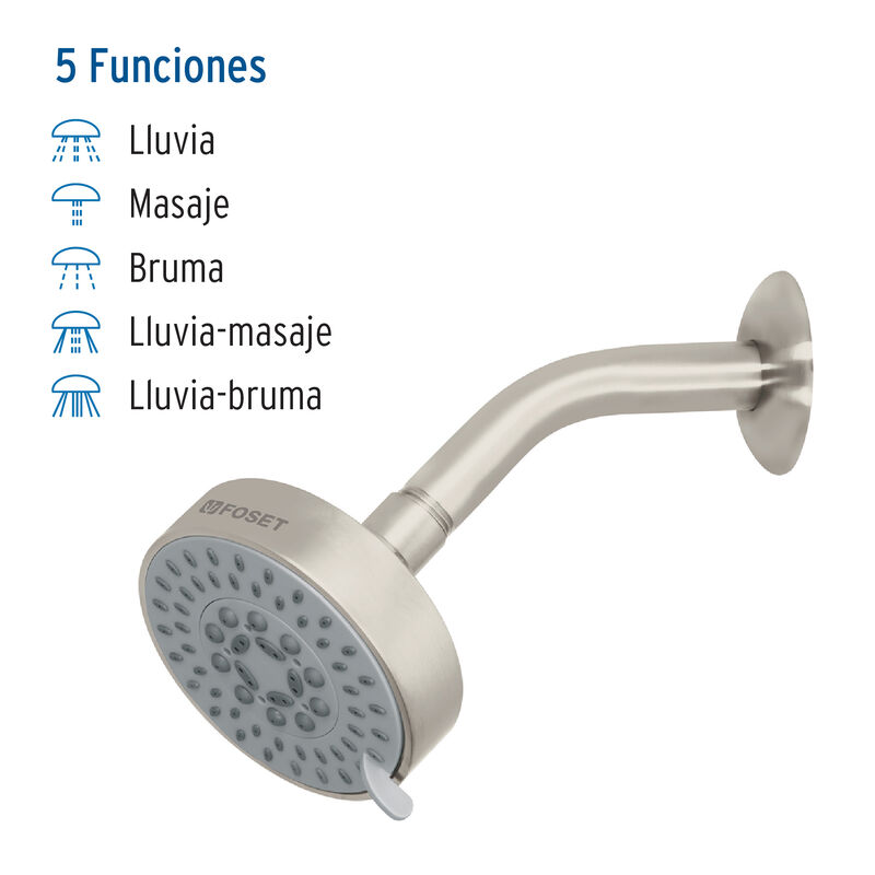 Regadera Satín 4'con 5 Funciones con Brazo Fose... image number null