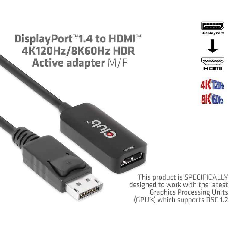 Adaptador Club 3d Cac-1088 Displayport 1.4 A Hd... image number null