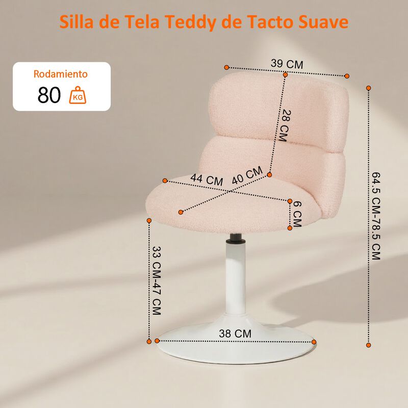 Silla Giratoria Ajustable Rosa Con Tela Borrega... image number null