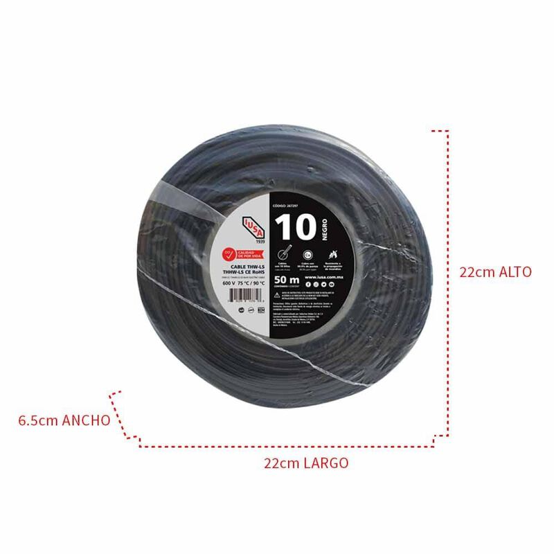 Cable Thhw-Ls Rohs Calibre 10 awg negro 50M image number null