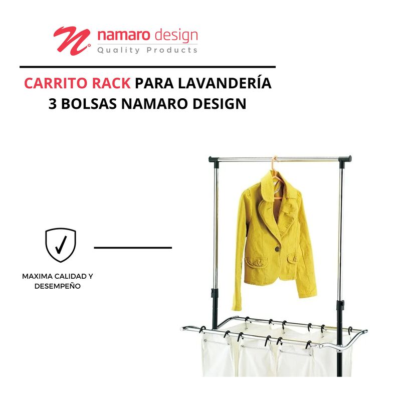 Carrito Rack Para Lavander&iacute;a 3 Bolsas Namaro De... image number null