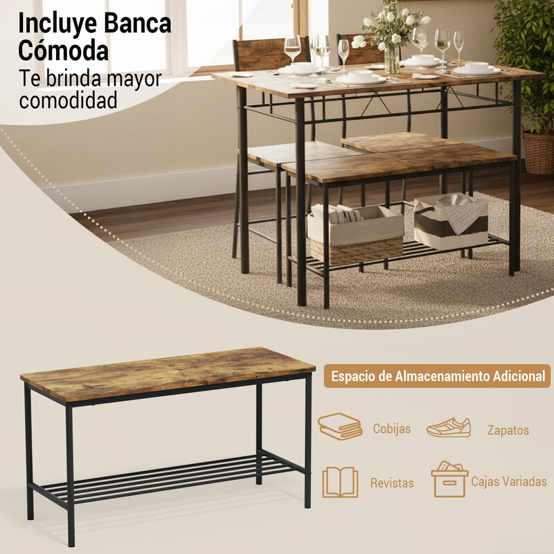 Juego De Comedor 4 Piezas Mesa Y Banco Estilo I... image number null