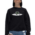 Sudadera De Cuello Redondo Word Art Para Mujer - Cree en los OVNIs - Negro