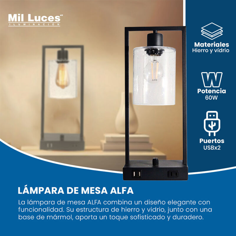L&aacute;mpara de Mesa MIL LUCES ALFA - Base M&aacute;rmol Vi... image number null