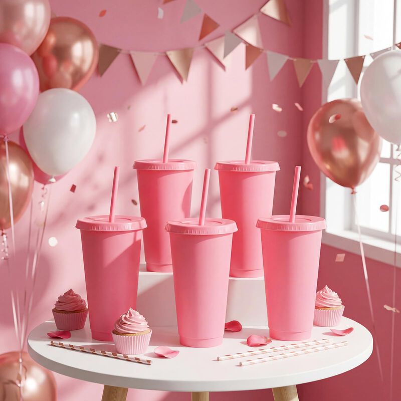 Vasos De Pl&aacute;stico Rosa Honeydak 60 piezas Con T... image number null