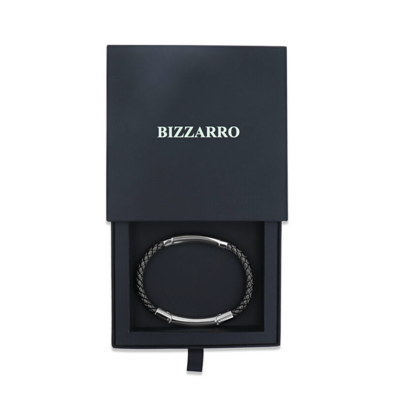 Pulsera De Color Negro De Acero Y Piel Con Zirc... image number null