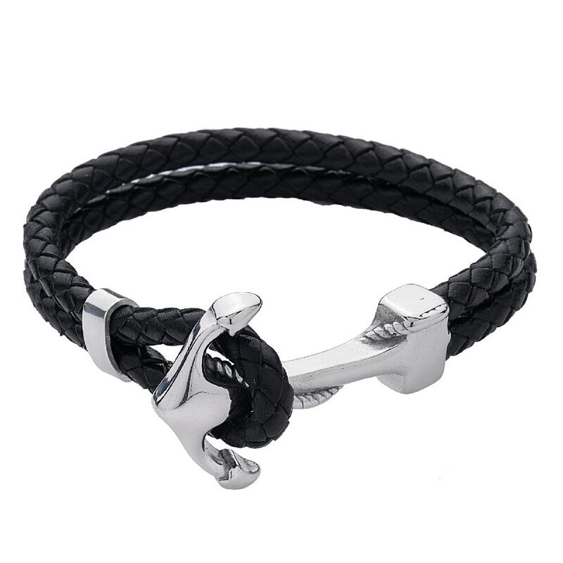 Pulseras Hombre, Brazaletes Piel Y Acero Inoxid... image number null