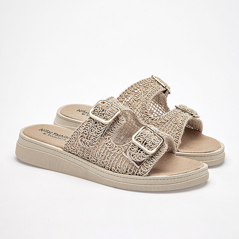 Ni&ntilde;as Fashion sandalia piso para mujer beige co... image number null