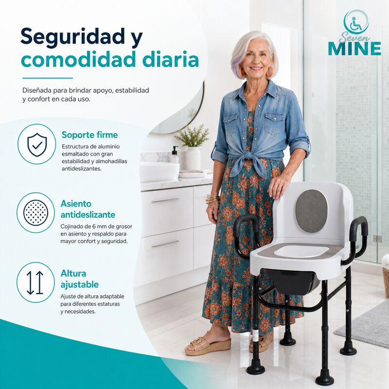 Silla De Ba&ntilde;o Con Comodo Inodoro Cuadrado Con T... image number null