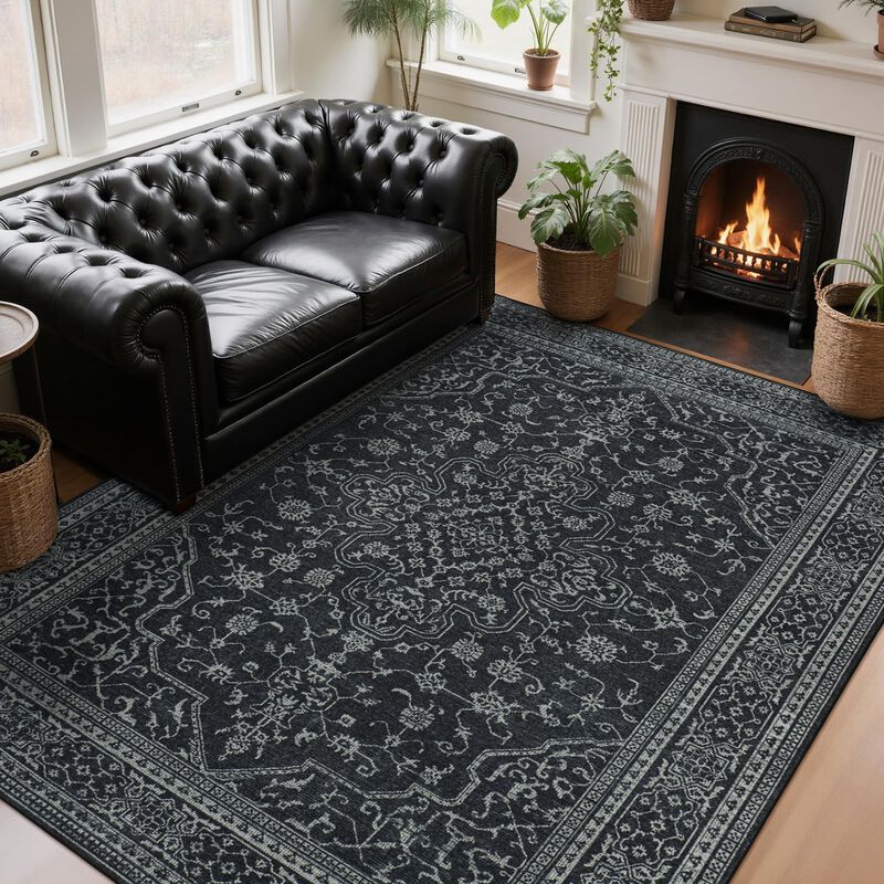 Alfombra Lbris 244 &times; 152 cm Lavable - Negro/bla... image number null